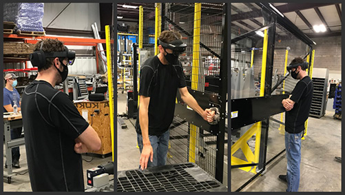 Dyco engineer uses a VR headset to conduct a virtual FAT.